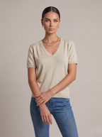  Top donna in lino cotone con scollo a V beige