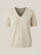 Top donna in lino cotone con scollo a V beige