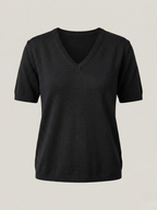  Top donna in lino cotone con scollo a V nero