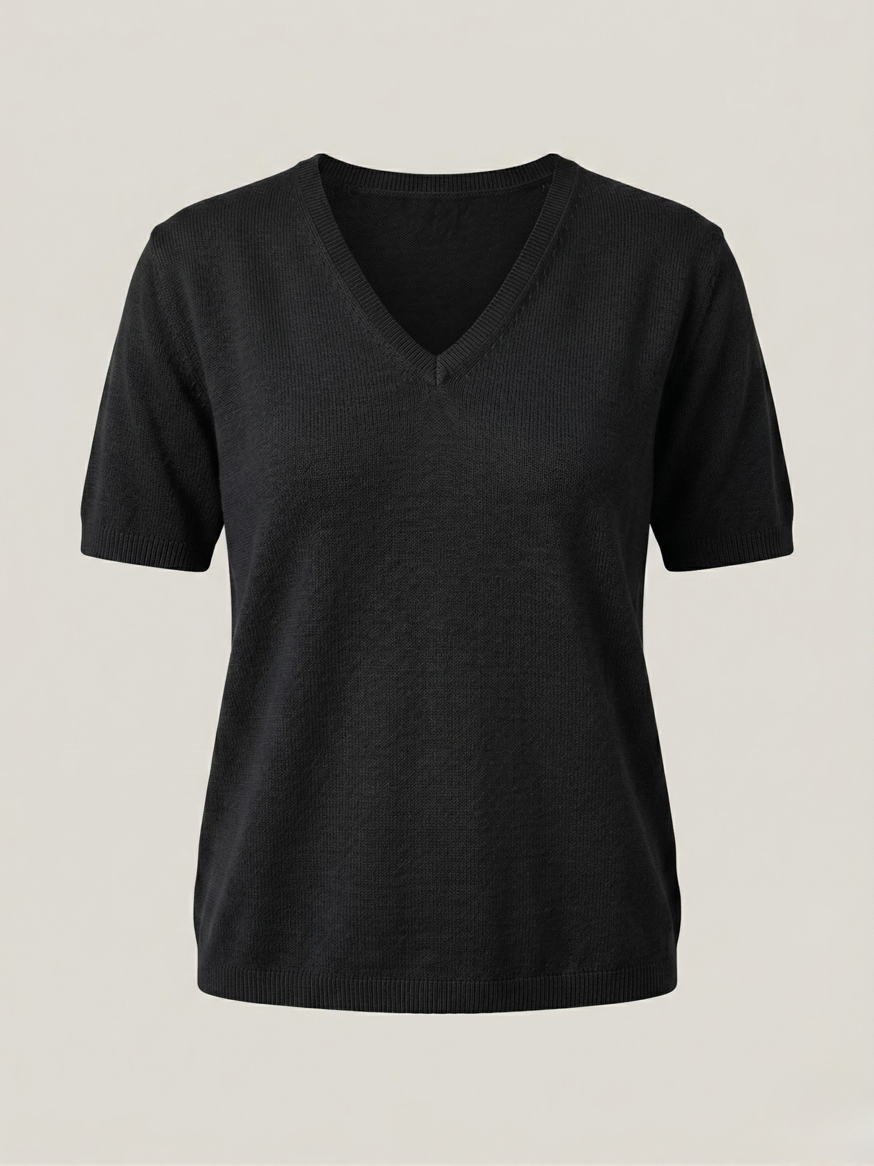  Top donna in lino cotone con scollo a V nero