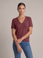  Top donna in lino cotone con scollo a V fucsia berry