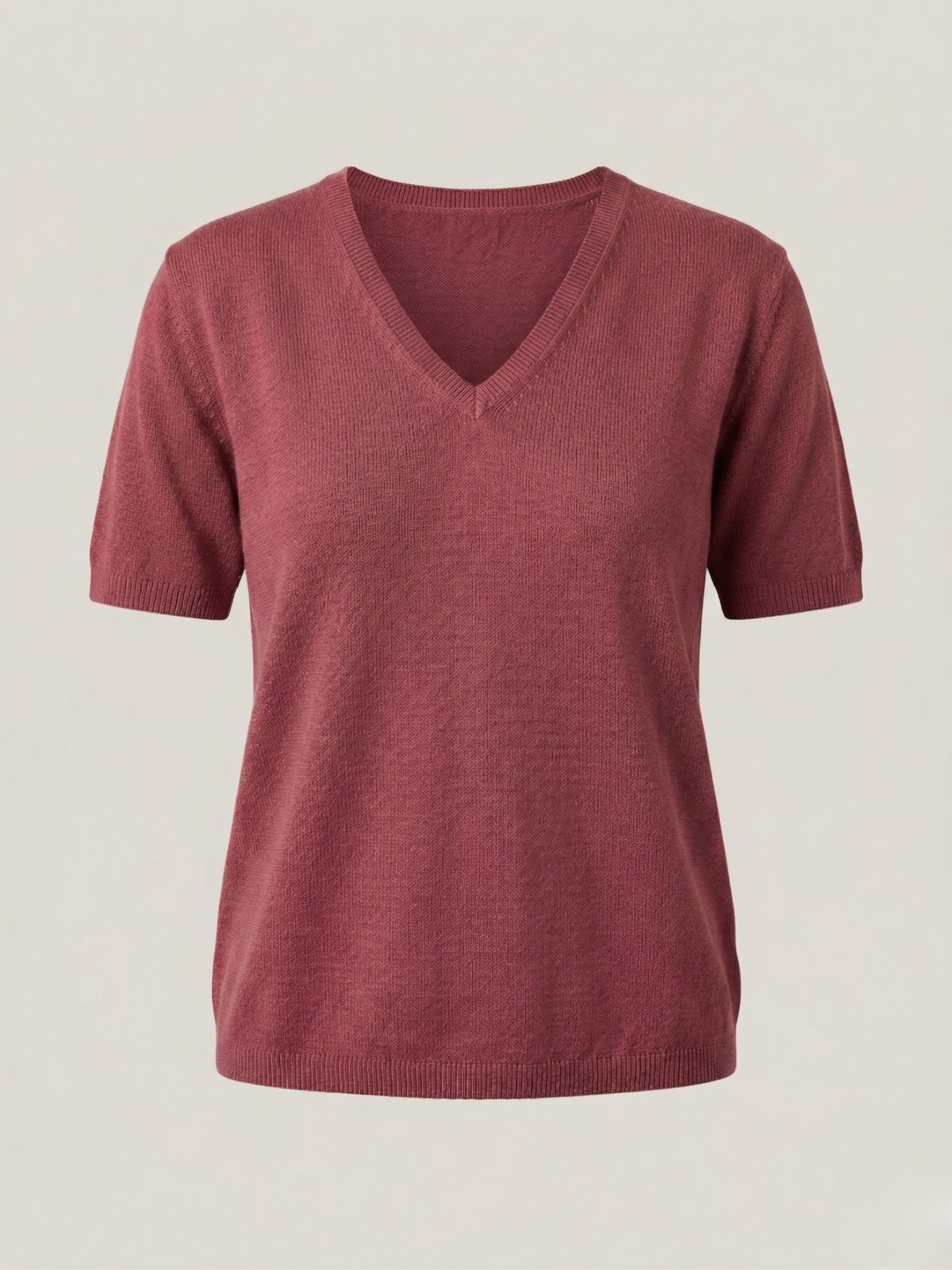  Top donna in lino cotone con scollo a V fucsia berry