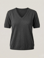  Top donna in lino cotone con scollo a V moka