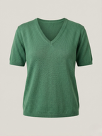 Top donna in lino cotone con scollo a V verde salvia 