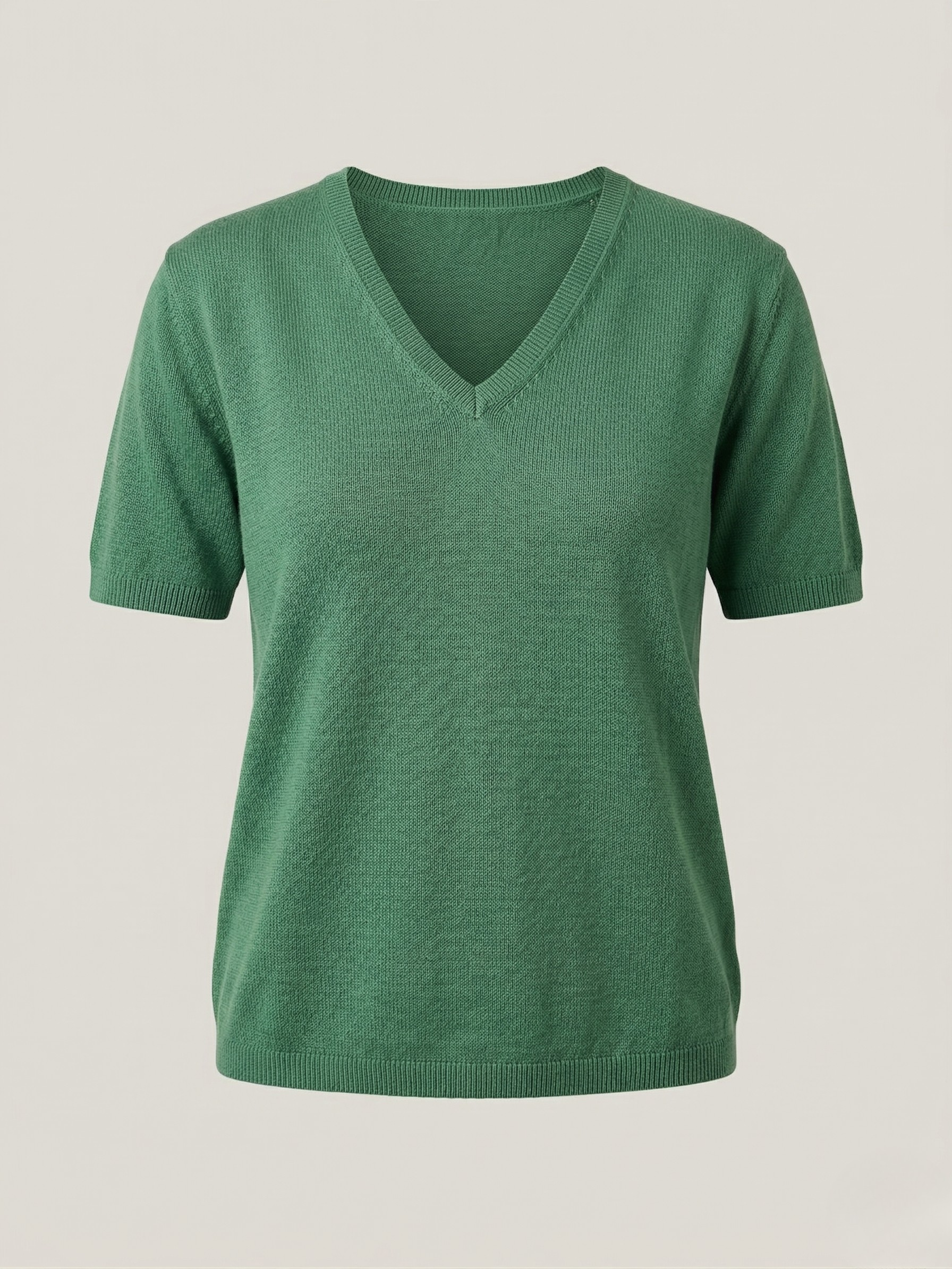 Top donna in lino cotone con scollo a V verde salvia 