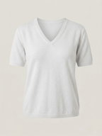  Top donna in lino cotone con scollo a V white