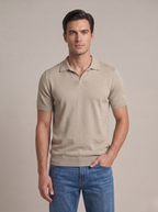 Polo uomo in fresco cotone mezza manica beige sabbia