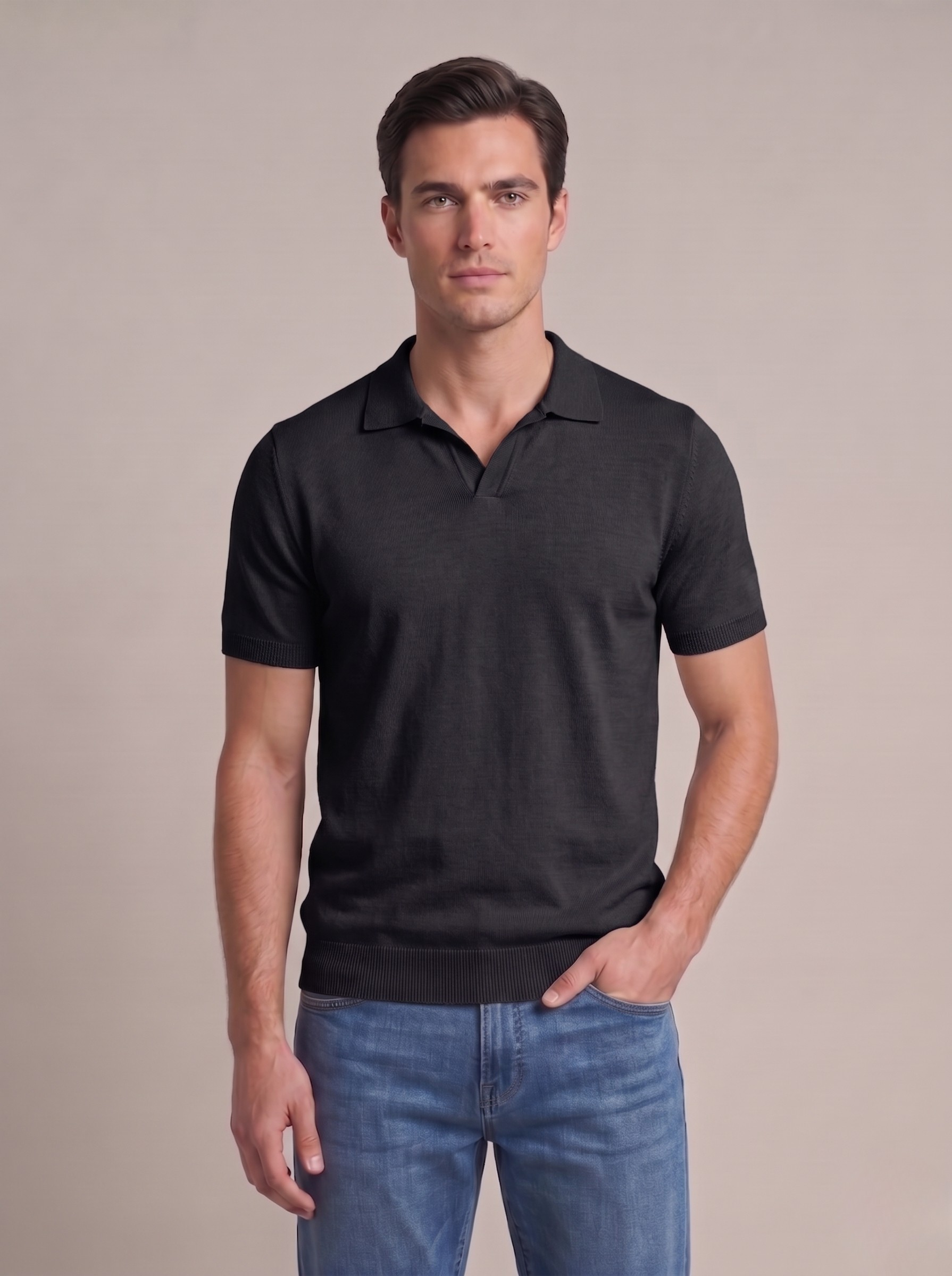 Polo uomo in fresco cotone mezza manica nera