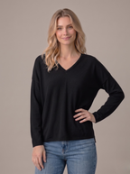 Maglia over donna in cotone con scollo a V nera