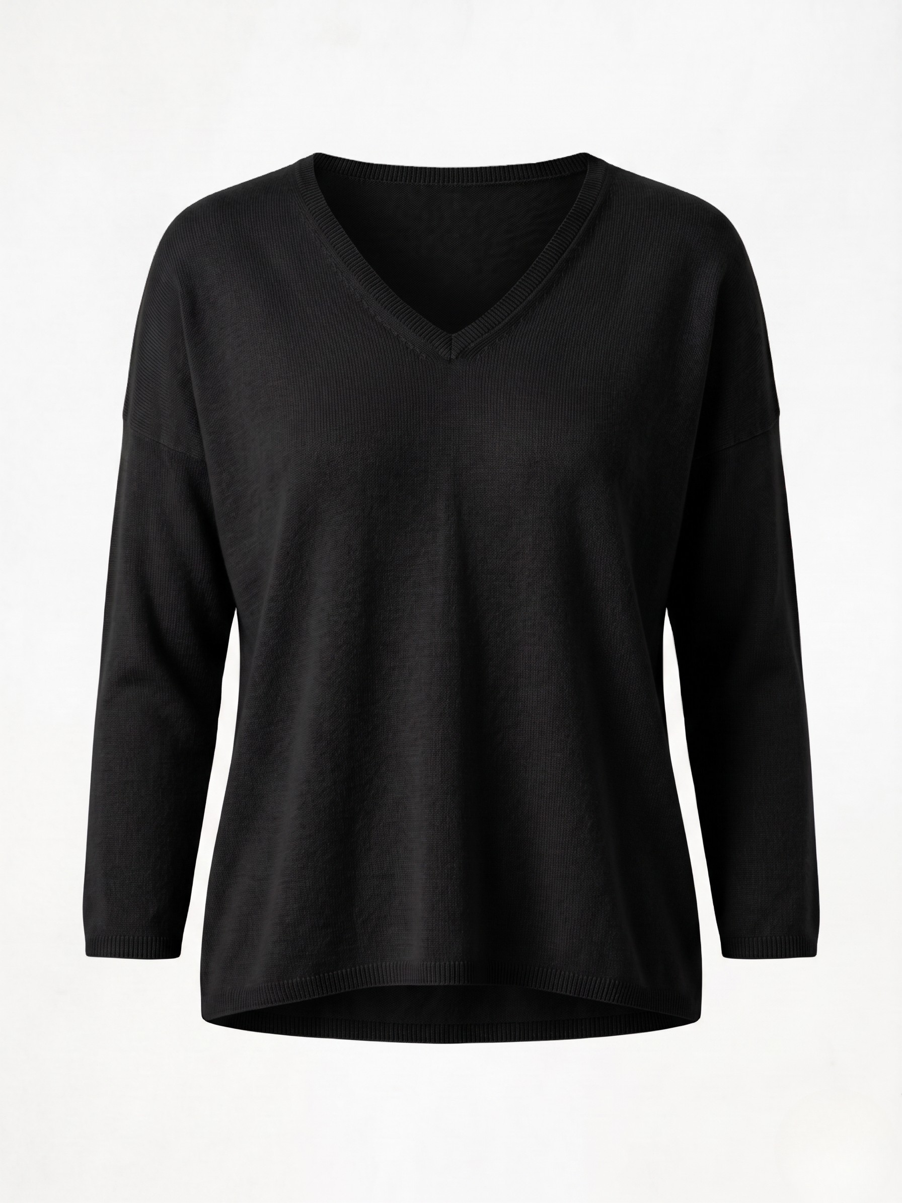 Maglia over donna in cotone con scollo a V nera-v2