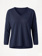 Maglia over donna in cotone con scollo a V bluenavy