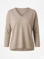Maglia over donna in cotone con scollo a V beige corda