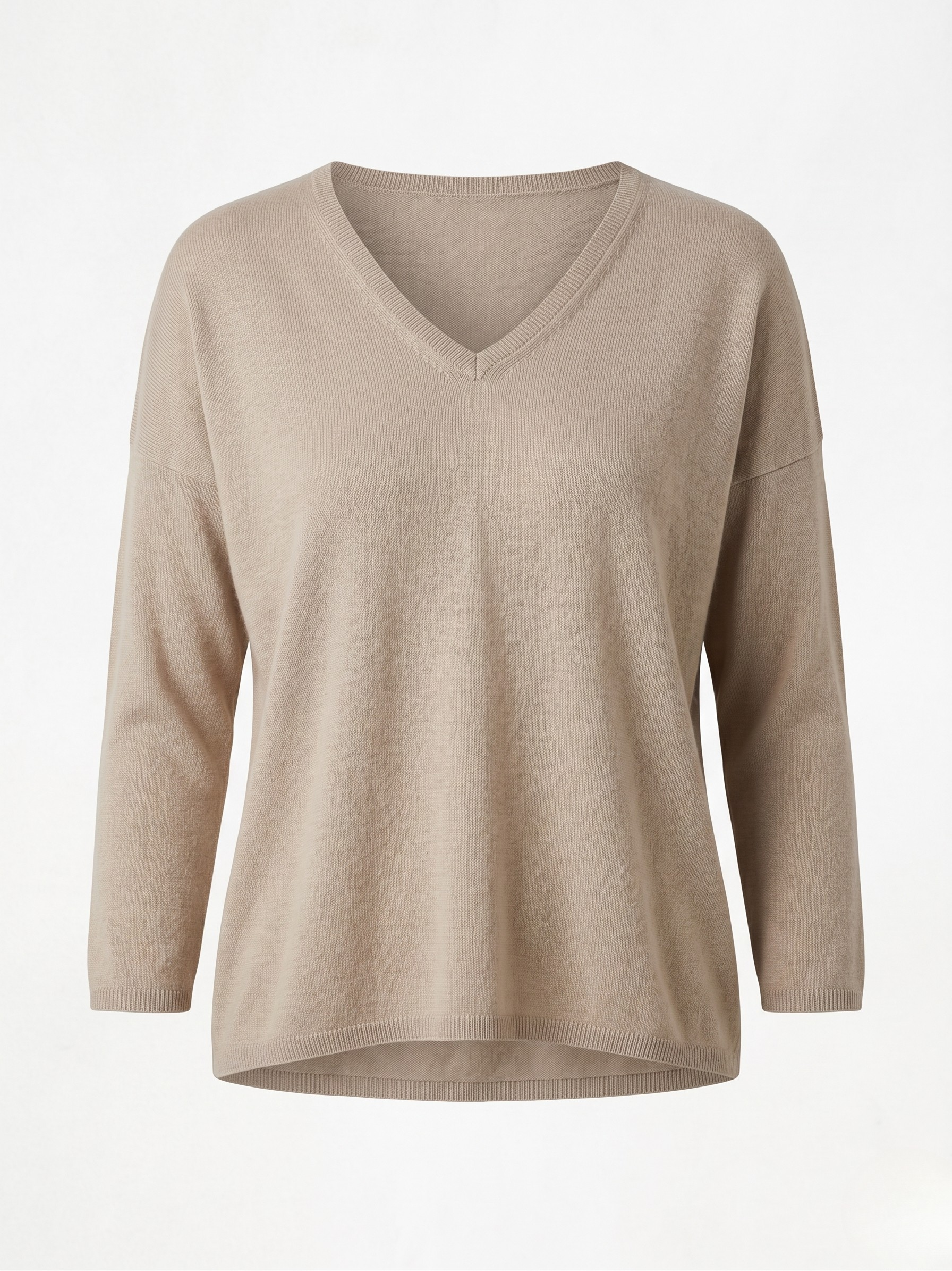 Maglia over donna in cotone con scollo a V beige corda