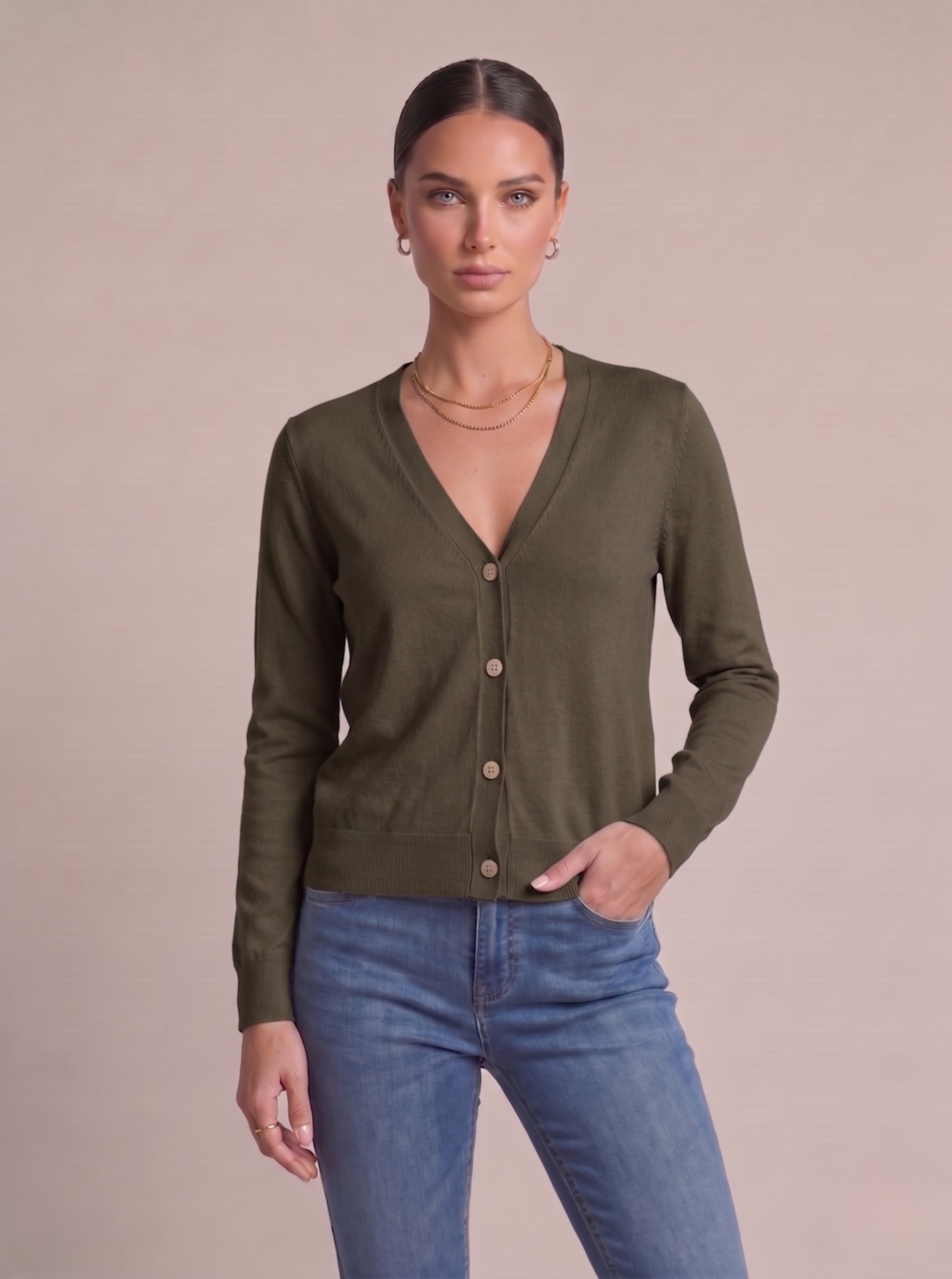 Cardigan donna in cotone con bottoni moka