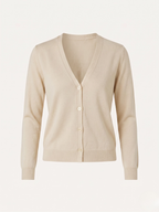  Cardigan donna in cotone con bottoni beige chiaro

