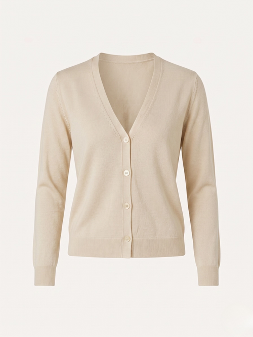  Cardigan donna in cotone con bottoni beige chiaro

