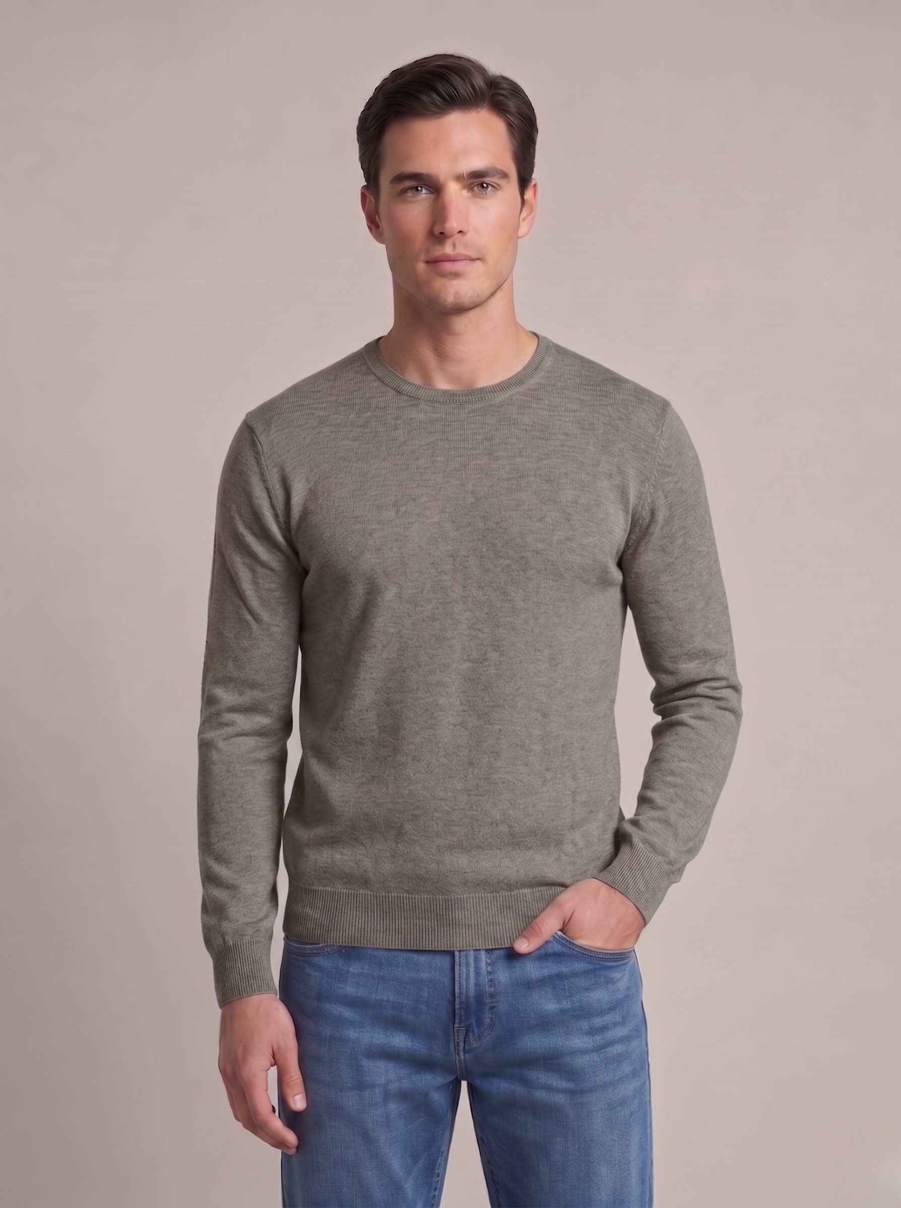 Pullover uomo girocollo in cotone moka tortora