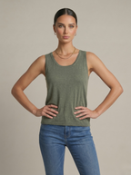 Canotta donna in lino cotone a scollo profondo verde salvia