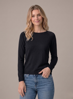 Maglia donna in lino cotone con scollo a barchetta nera