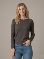 Maglia donna in lino cotone con scollo a barchetta moka