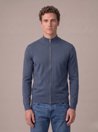 Cardigan uomo full zip in cotone con collo alto blu navy
