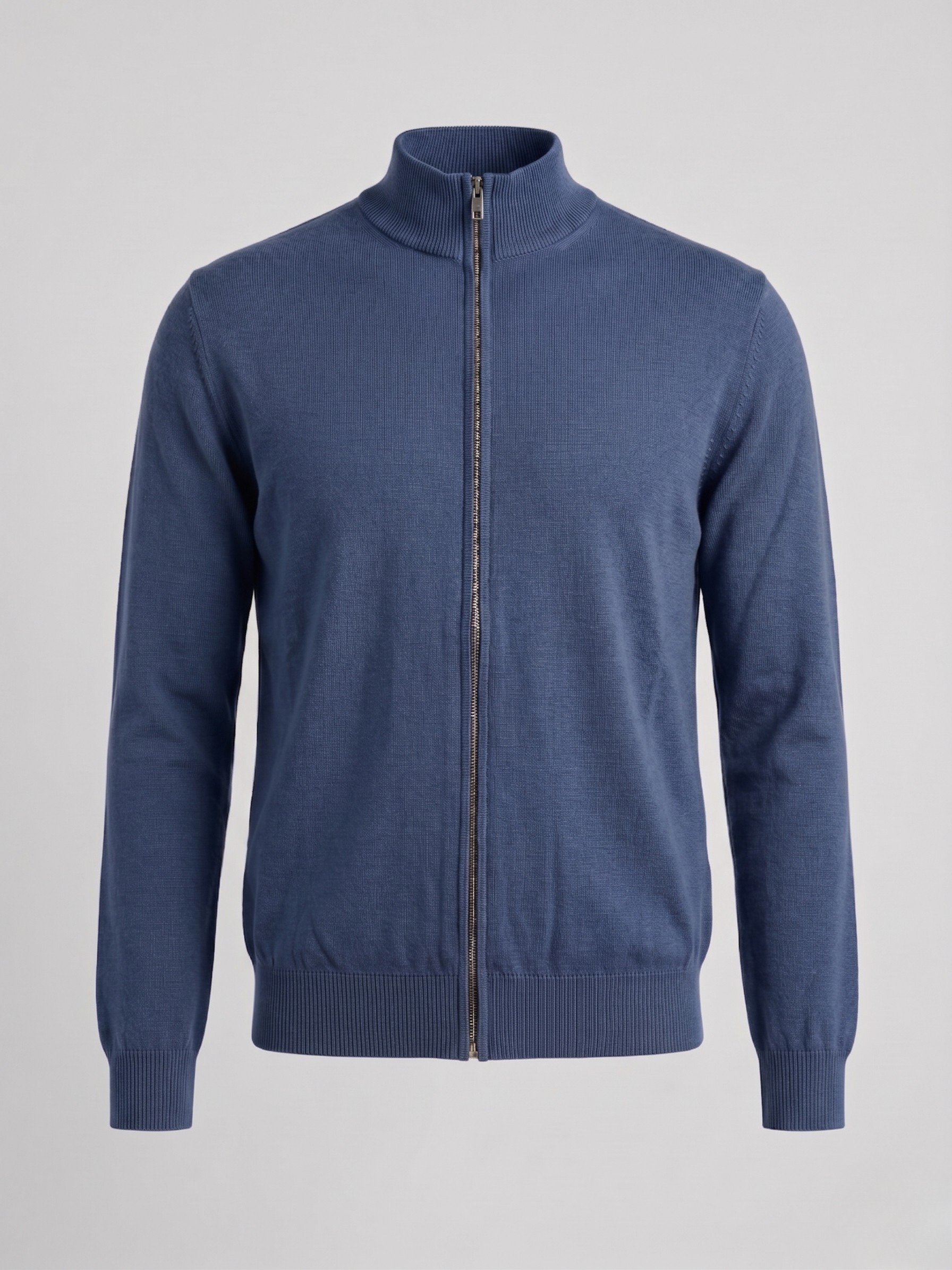 Cardigan uomo full zip in cotone con collo alto blu navy