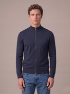 Cardigan uomo full zip in cotone con collo alto blu navy