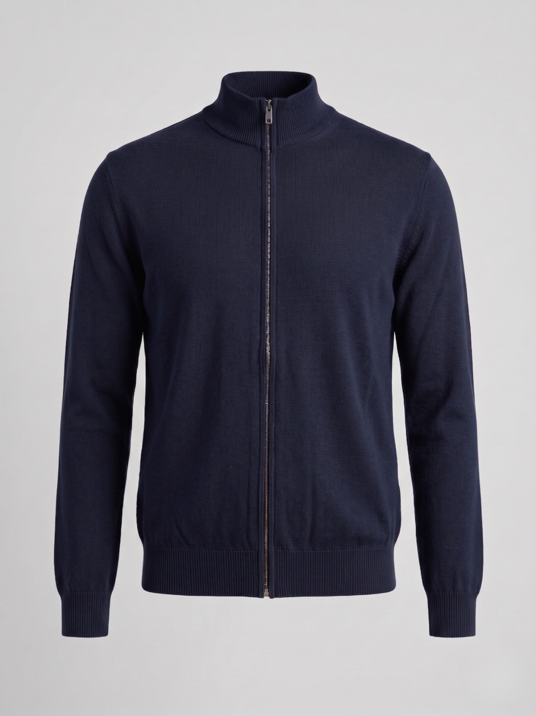 Cardigan uomo full zip in cotone con collo alto blu navy