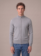 Cardigan uomo full zip in cotone con collo alto grigio chiaro melange