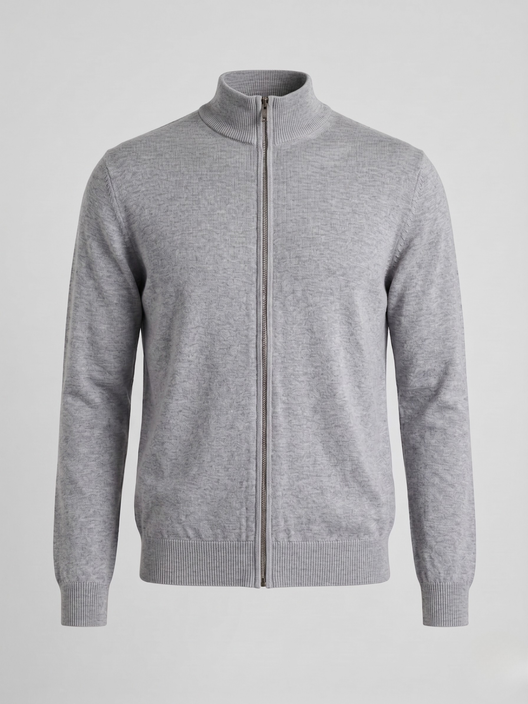 Cardigan uomo full zip in cotone con collo alto grigio chiaro melange