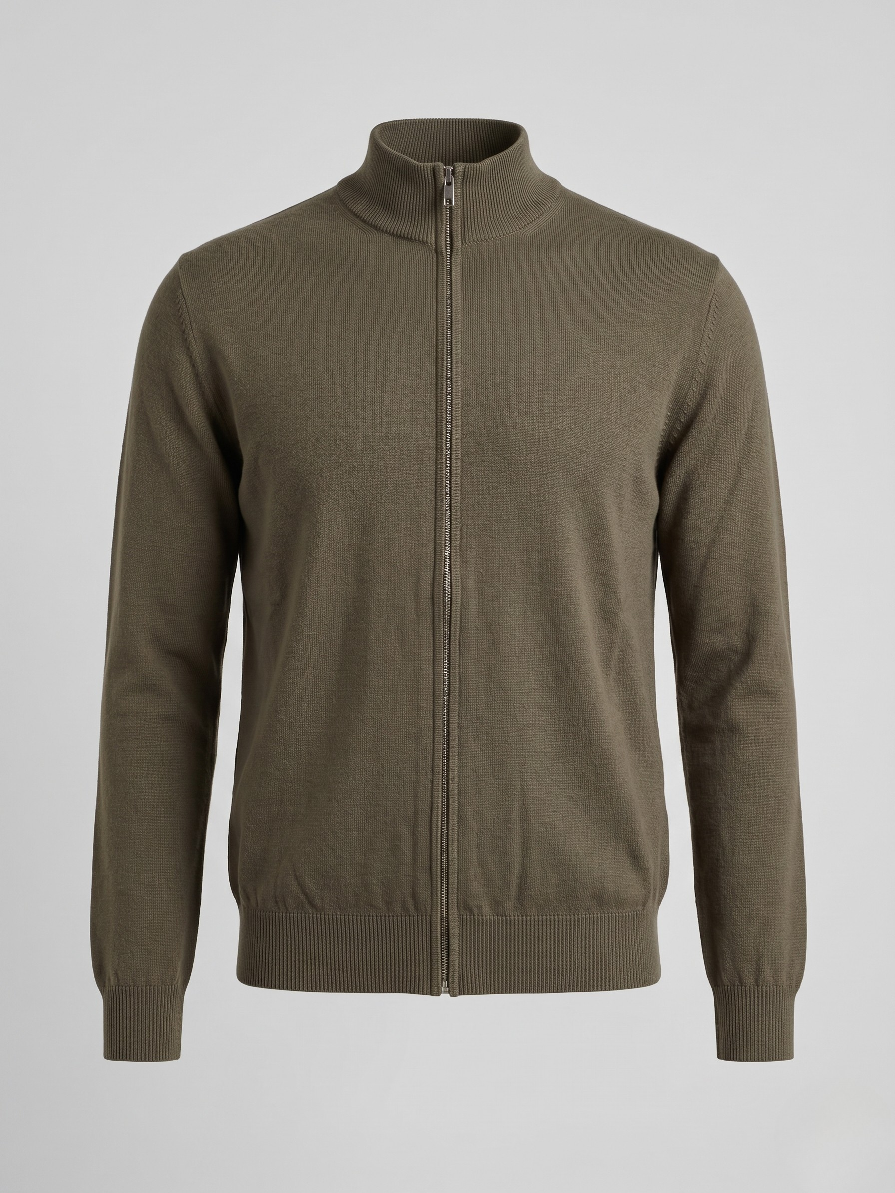Cardigan uomo full zip in cotone con collo alto moka tortora