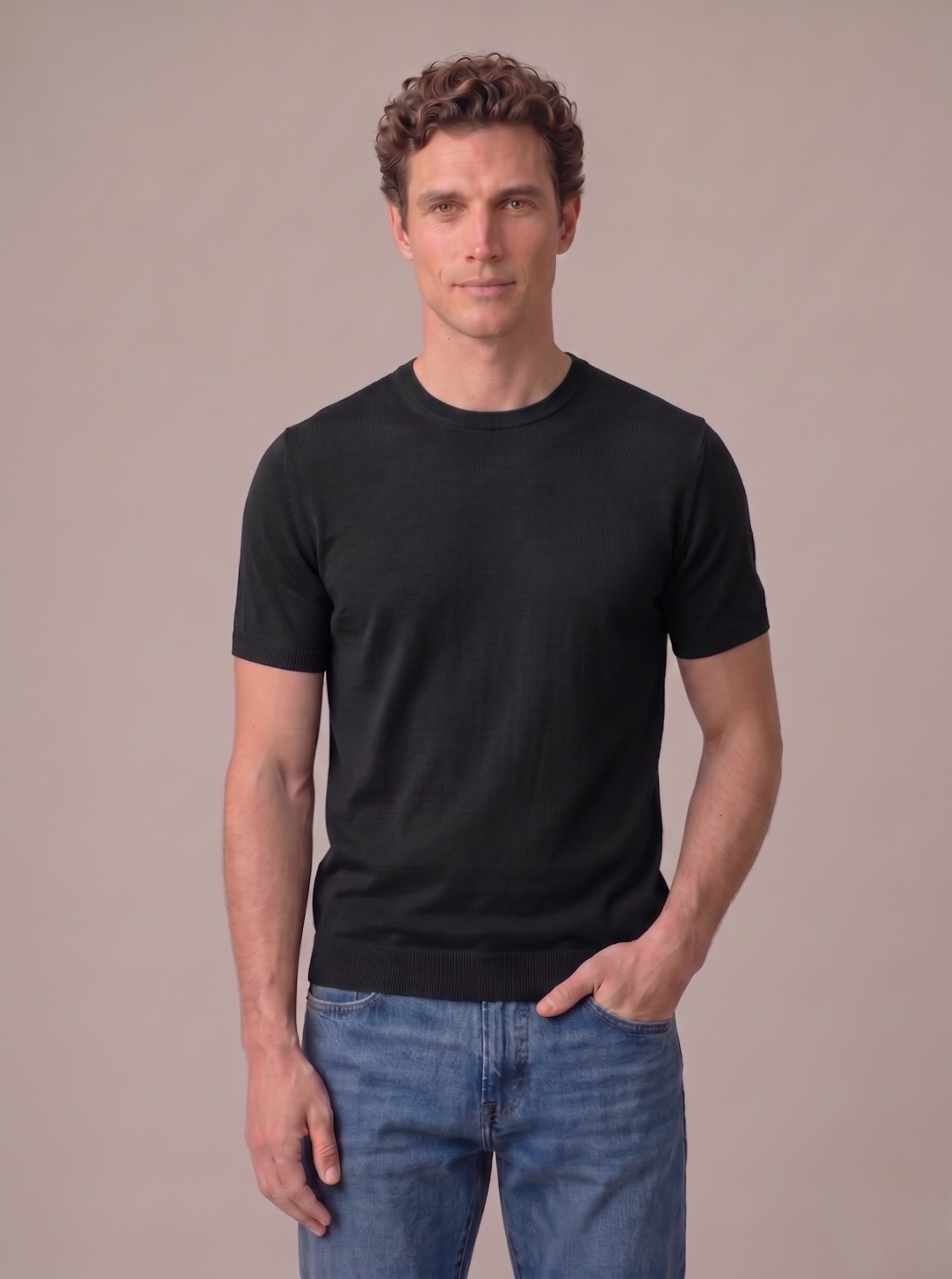 T-shirt uomo in fresco cotone mezza manica antracite