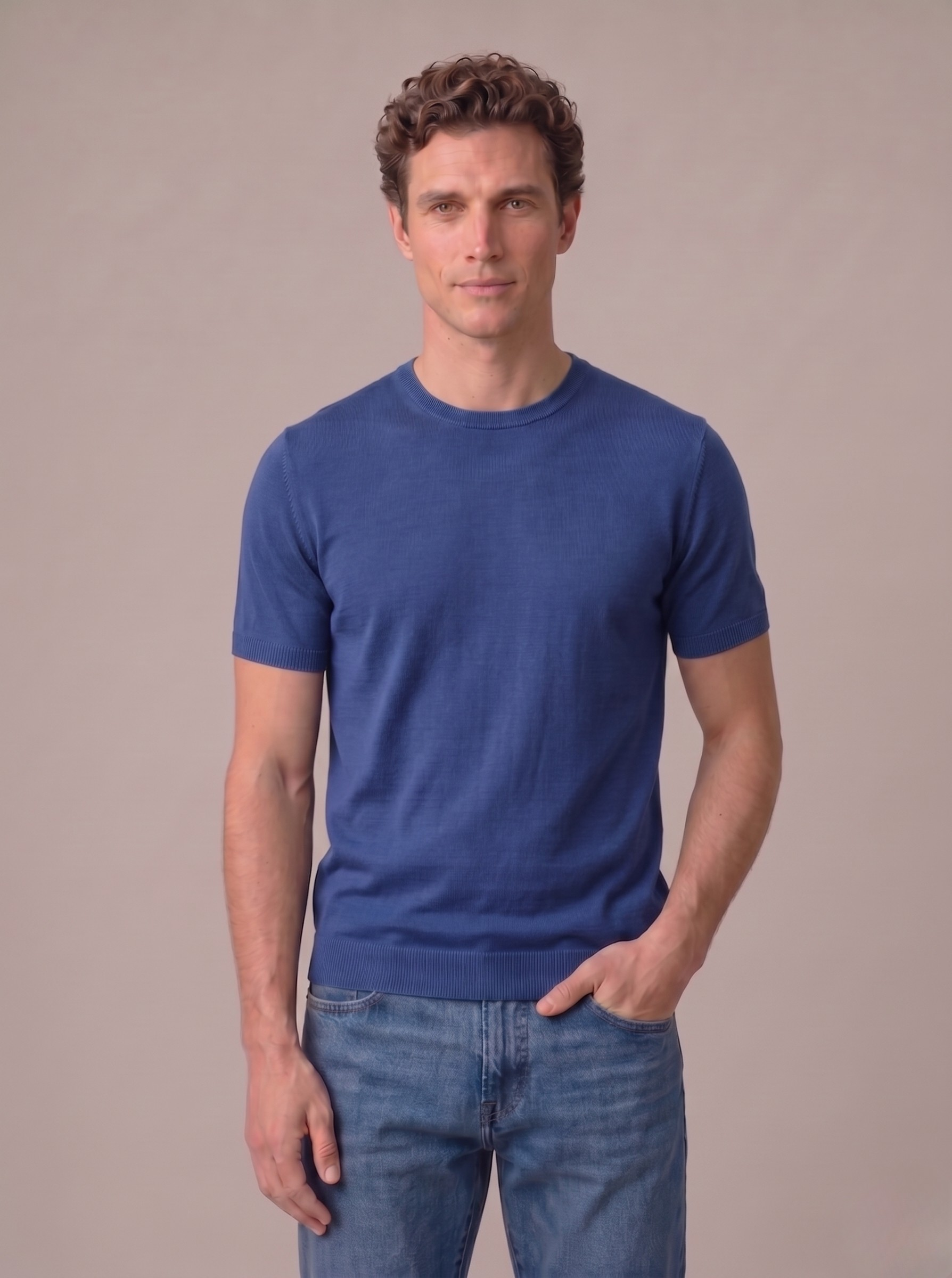 T-shirt uomo in fresco cotone mezza manica blu navy