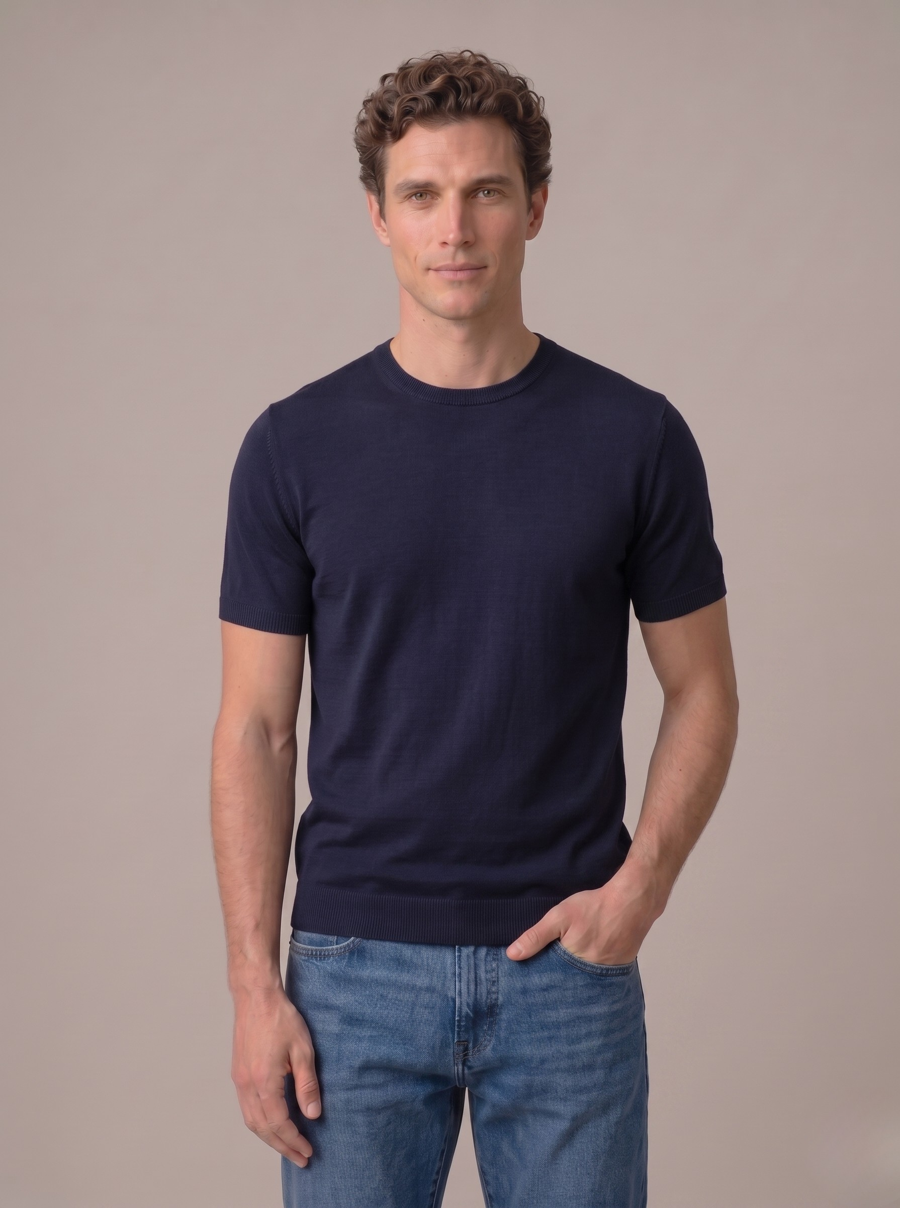 T-shirt uomo in fresco cotone mezza manica blu 