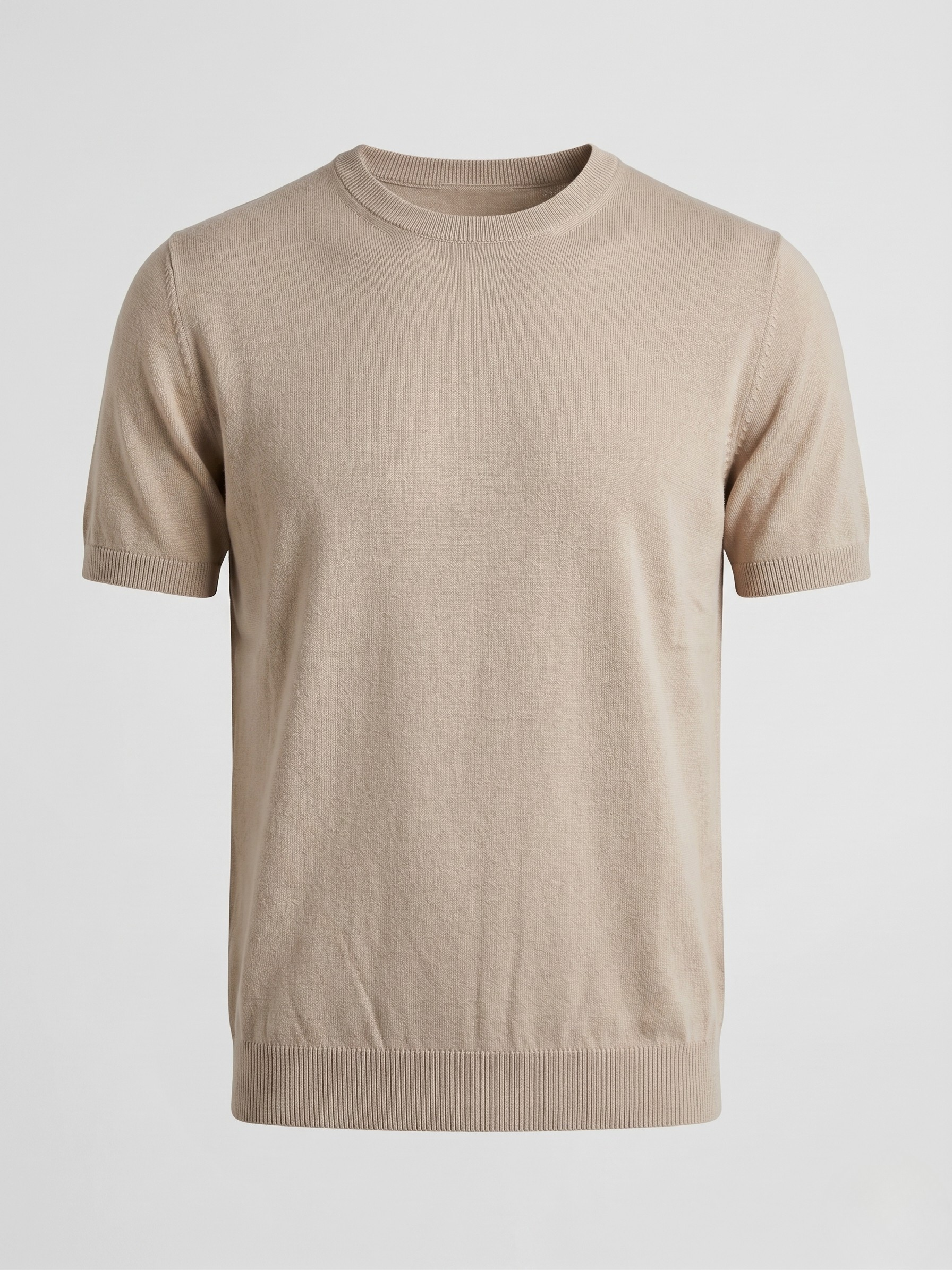 T-shirt uomo in fresco cotone mezza manica beige sabbia